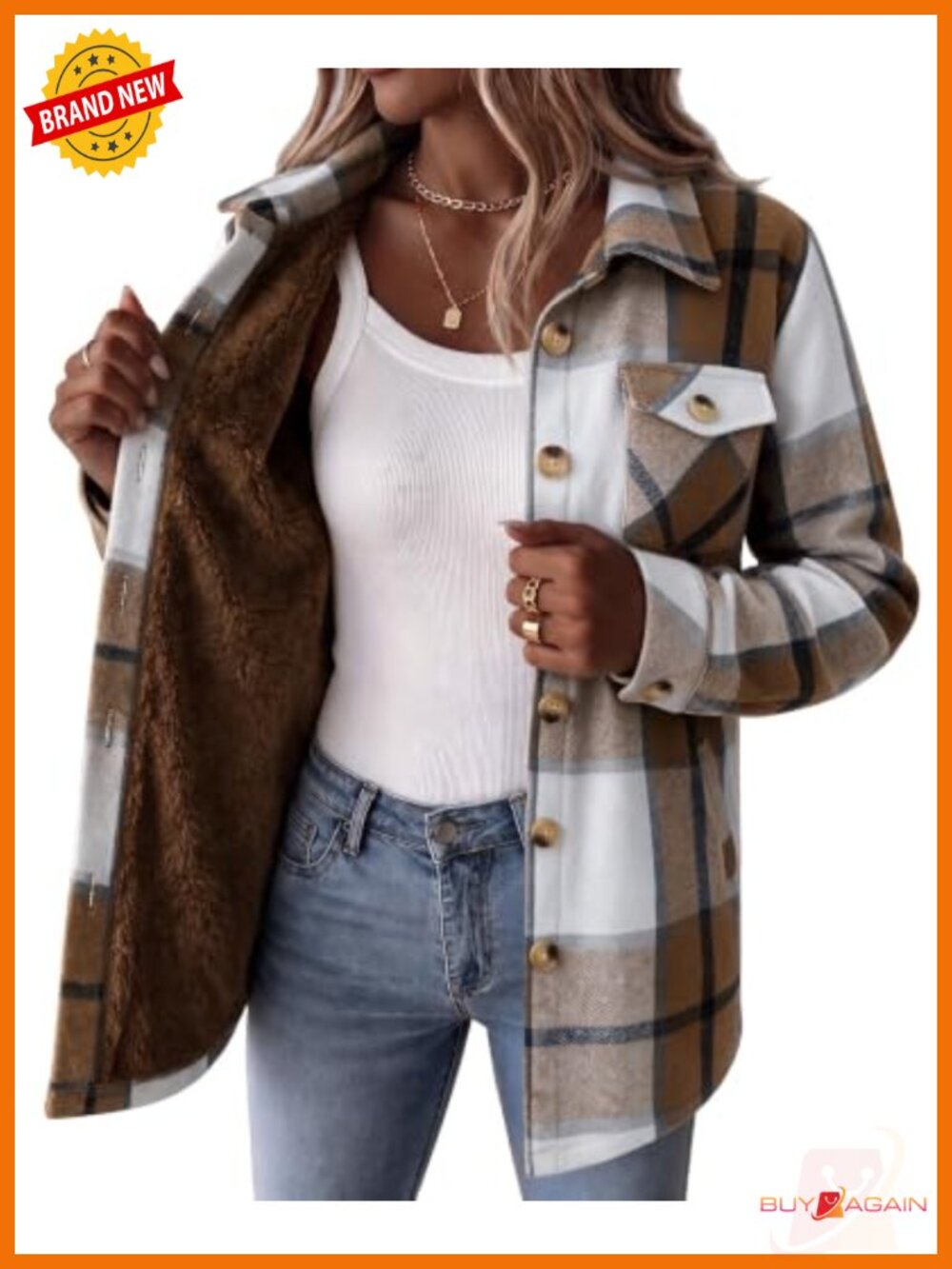 Sherpa Fleece Lined Plaid Flannel Jacket Women Winter Coat